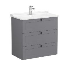 Vitra Root Classic 68934 Lavabo Dolabı, Üç Çekmeceli, 80 Cm, Mat Gri, Klasik Lavabolu